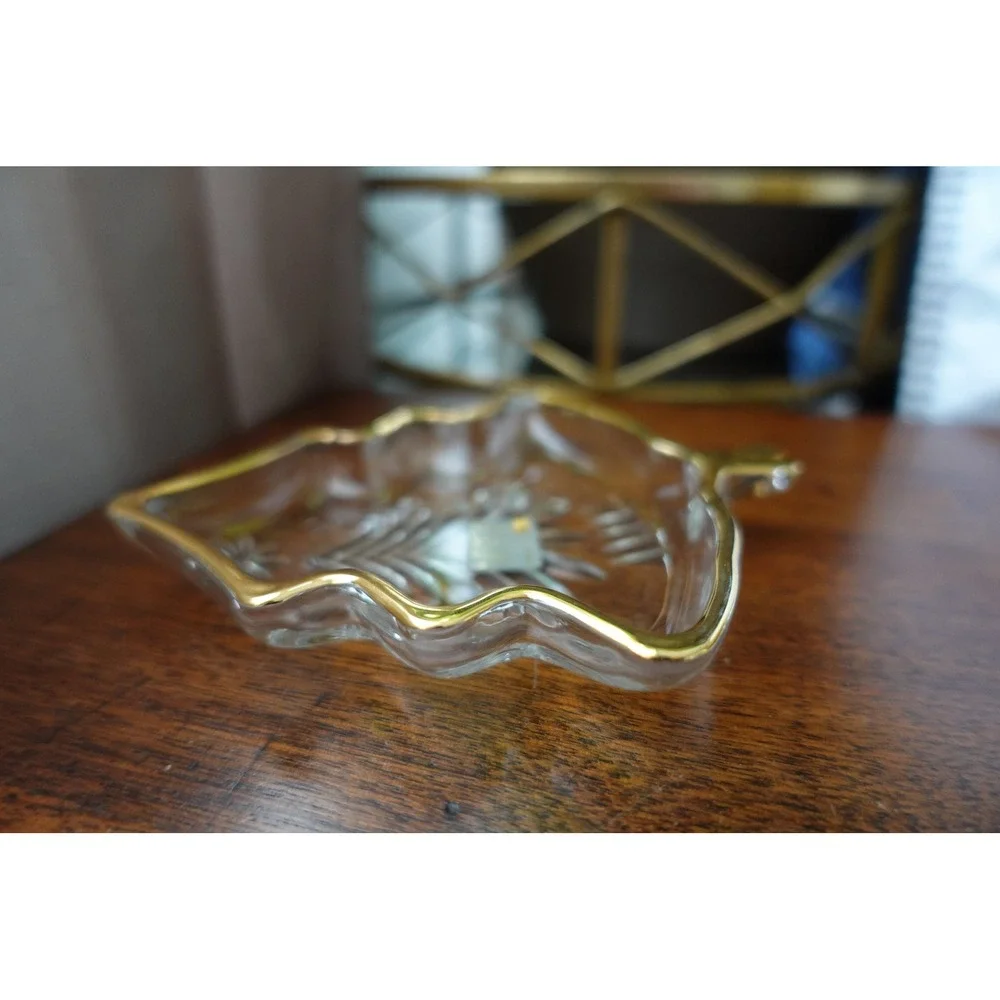 Vintage MIKASA Japan clear with gold trim Christmas tree‎ trinket dish